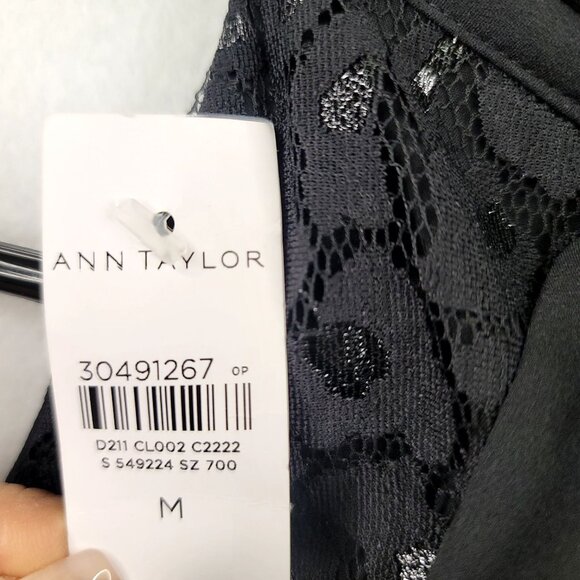 Ann Taylor Lined Black Lace Halter Top Bow Tie Back Buttoned Keyhole Medium - Picture 5 of 9